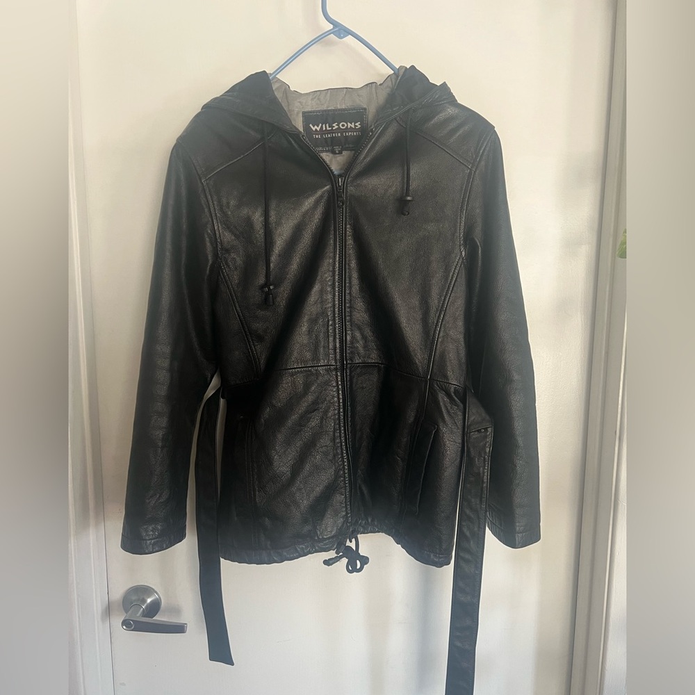Womens Wilson's Leather Jacket With Hood and waist tie size S